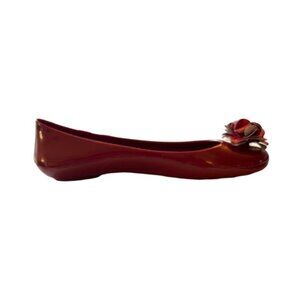 OKA b Burgandy Jelly Flats with Flower Embellishment Size 9